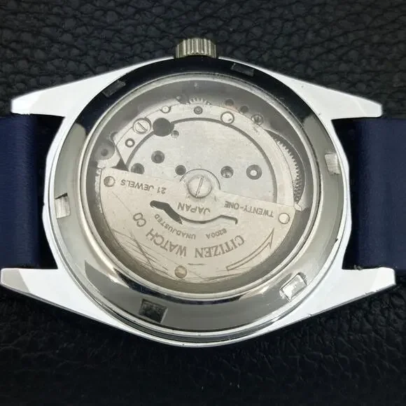 Vintage 1986 Citizen Automatic Mens Silver Watch W/daydate & Blue accents